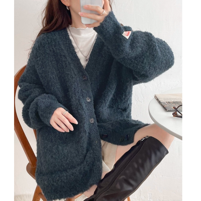 java2025冬季 泰迪圈圈V领宽松毛衣开衫QC