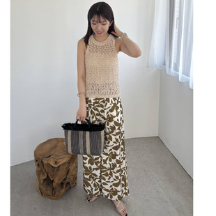 sen2025夏季 优雅配色大花朵松弛感阔腿长裤