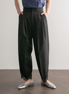 K*F2024夏季 少量 蕾丝边边 高腰九分西装气球裤QC