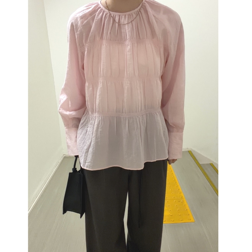 K*F2026春夏 复古宫廷感司马克花边马蹄袖圆领衬衫