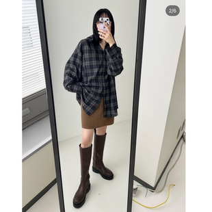 衬衫 格纹配色宽松长袖 轻磨毛经典 F2025秋冬