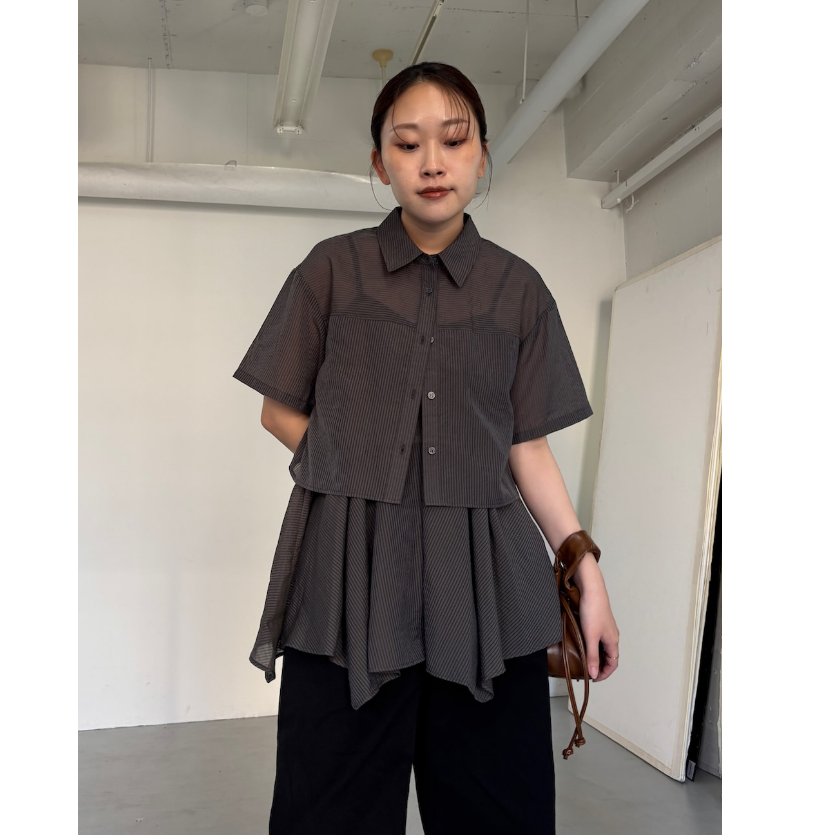 K*F2026夏季 不规则吊带+短袖短款衬衫 两件套