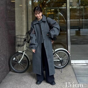 拼色宽松长款 复古风 毛呢大衣QC 2025秋冬 小众