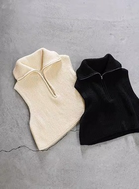 M0ca2025春季 简约大气半拉链大翻领针织马夹QC