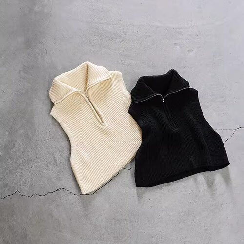 M0ca2025春季 简约大气半拉链大翻领针织马夹QC