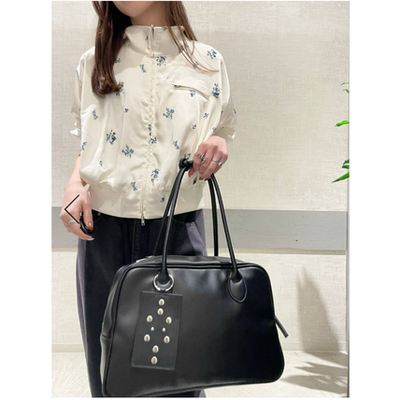 JS2026春夏 印花小花朵缎面双拉链头立领短款夹克外套