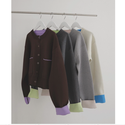 小众！2025秋冬 配色翻边轮廓感圆领针织开衫