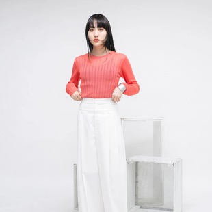 针织衫 微透感后背开衩宽条净色薄款 F2024秋季