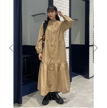 RC2025冬季 复古色调细条绒长款蛋糕连衣裙OP