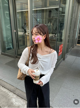 kas2025春夏 坑条螺纹褶皱可露肩2way复古长袖T恤QC