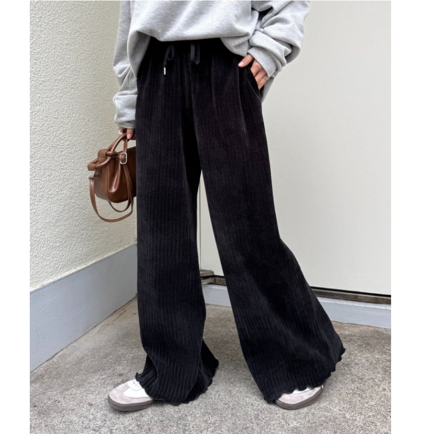 CP2025冬季 绒面自然褶皱木耳边休闲百搭阔腿裤