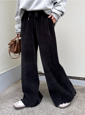 CP2025冬季 绒面自然褶皱木耳边休闲百搭阔腿裤