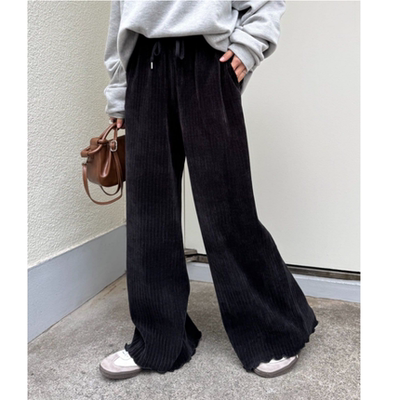 CP2025冬季 绒面自然褶皱木耳边休闲百搭阔腿裤