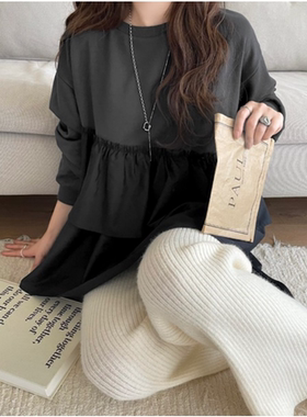 class2025冬季 配色拼接荷叶边边甜美小衫