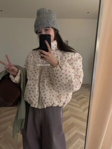 韩！2023冬季 田园小碎花可爱短款羽绒服