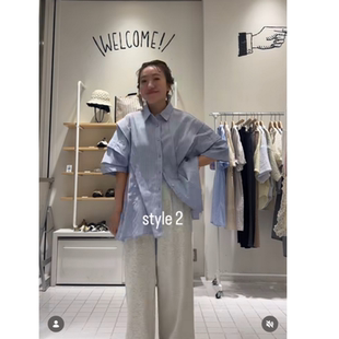 K*F2026夏季 立体褶皱收腰造型感中长款衬衫