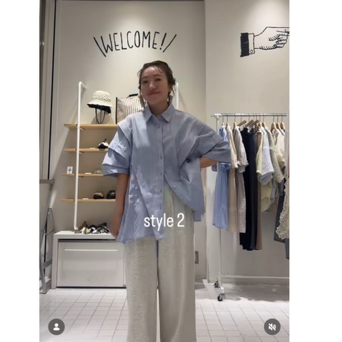 K*F2026夏季 立体褶皱收腰造型感中长款衬衫
