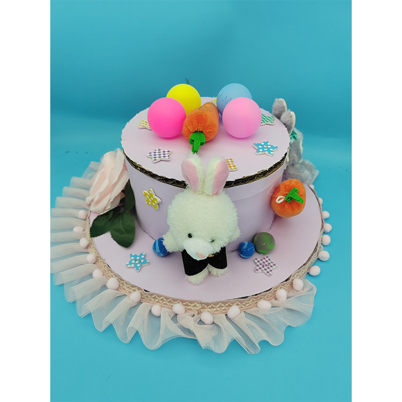 纸箱板手工 变废为宝 环保 diy复活节帽子成品 走秀装饰帽兔子