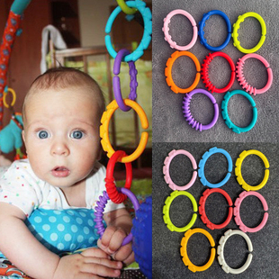 玩法非常多！推荐 彩虹多色圈圈车床挂环连接环婴儿挂件 抓握神器
