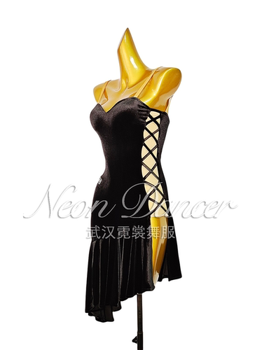 Neon Dancer 女拉丁舞服 黑天鹅同款拉丁舞服 侧开衩斜摆连衣裙