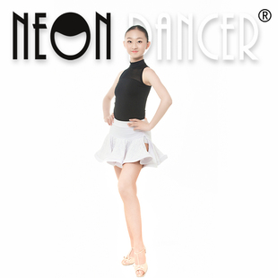 Neon Dancer 少儿女拉丁舞服 新款高领无袖上衣+超短半身裙 套装