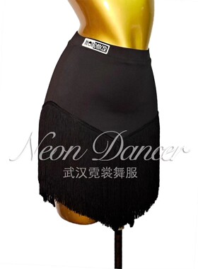 NeonDancer 新款女拉丁舞练功服 V摆流苏半身裙 带底裤