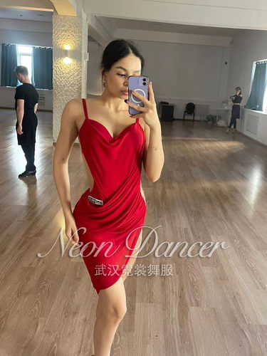 Neon Dancer 新款女拉丁舞服 星光Alika红色吊带裙 大露背连衣裙