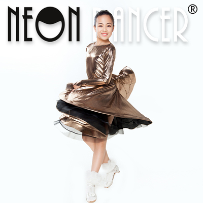 NeonDancer 少儿拉丁舞服 女童长袖两件套比赛服 美人条练功服