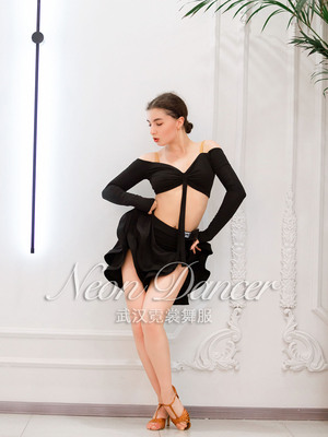 Neon Dancer 女拉丁舞服 Anna新款分体长袖练功服 双层裙摆鱼骨裙
