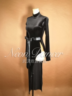 NeonDancer 安娜同款 女拉丁舞连衣裙 进口丝绒 斜开衩长裙