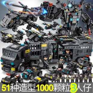51变8577黑鹰特警军事警察机甲1000小颗粒积木拼装 男孩玩具礼物