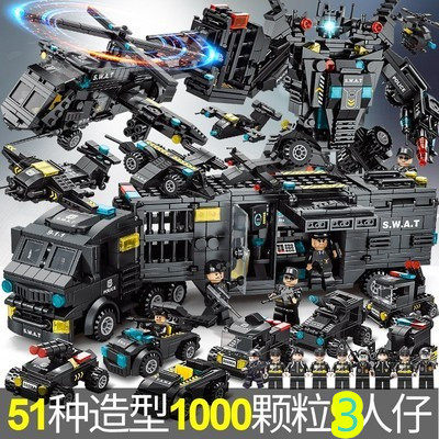 51变黑鹰特警军事积木玩具战斗机