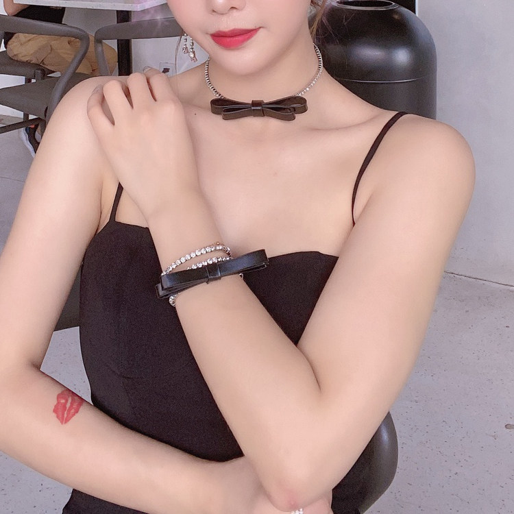 Miu家气质百搭蝴蝶结水钻项圈choker项链手环耳环套装虞书欣同款