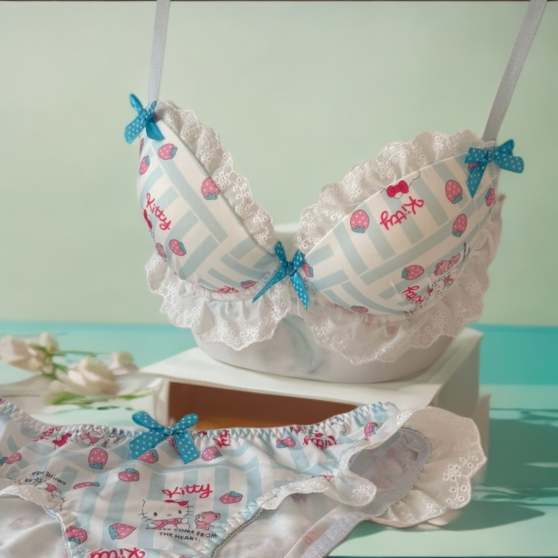 草莓味~日系可爱helloKitty少女无钢圈薄款内衣甜美学生蕾丝bra