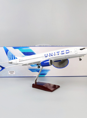带灯47cm美国联合航空美联航737MAX仿真飞机模型UnitedAirlines
