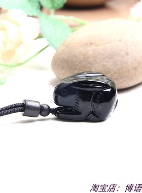 生肖兔子挂件天然黑曜石兔子吊坠