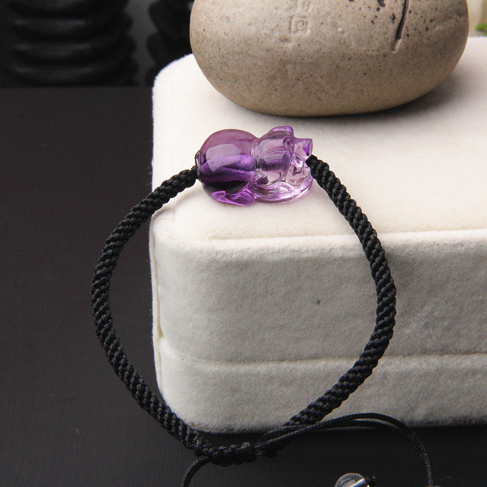 天然紫水晶猪手链 迷你款紫水晶小猪男女款手链 生肖猪手工绳手链