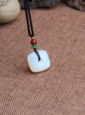 蛋白石长方形平安扣挂件项链