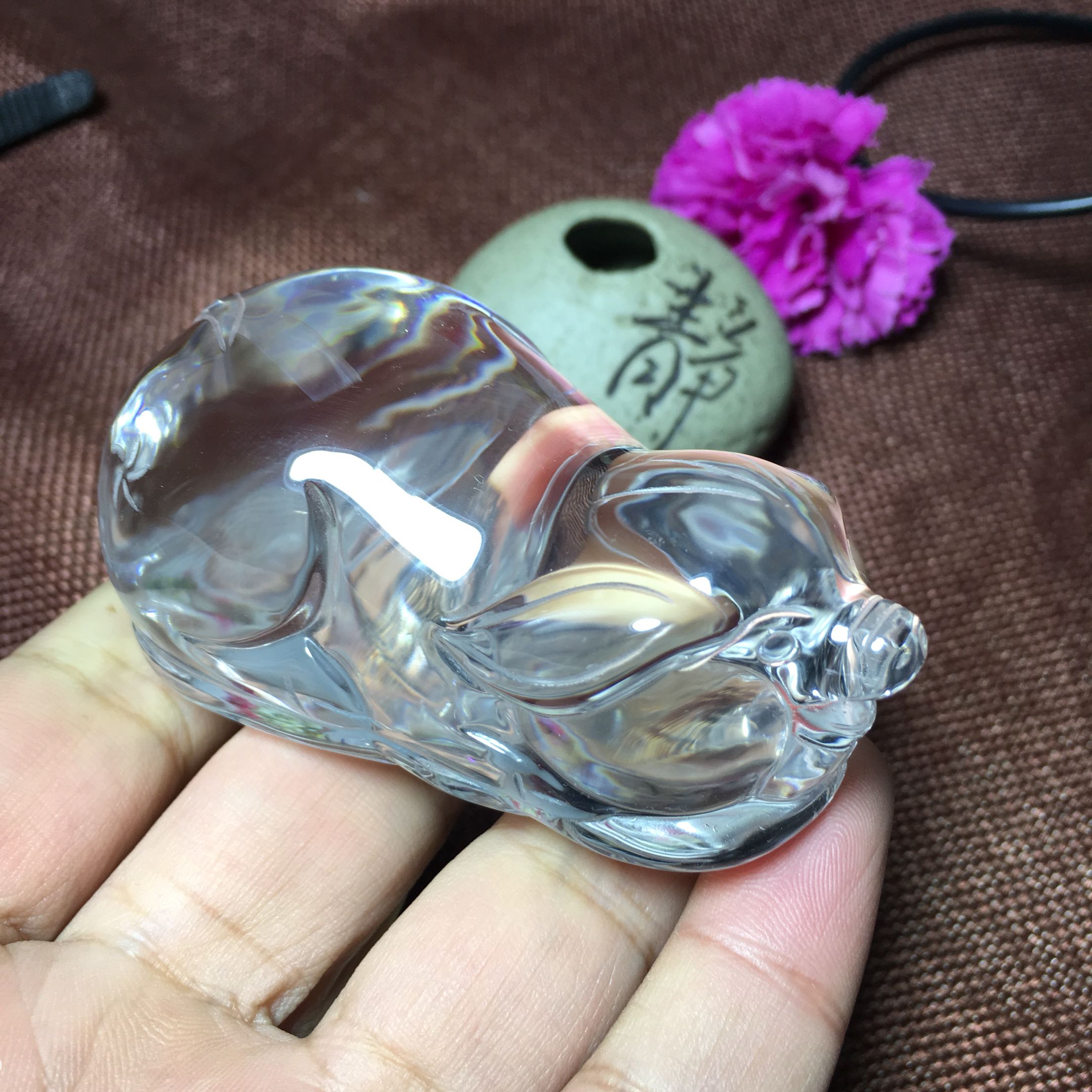 精雕天然白水晶猪猪摆件 生肖水晶发财猪摆件 工艺品水晶猪摆件