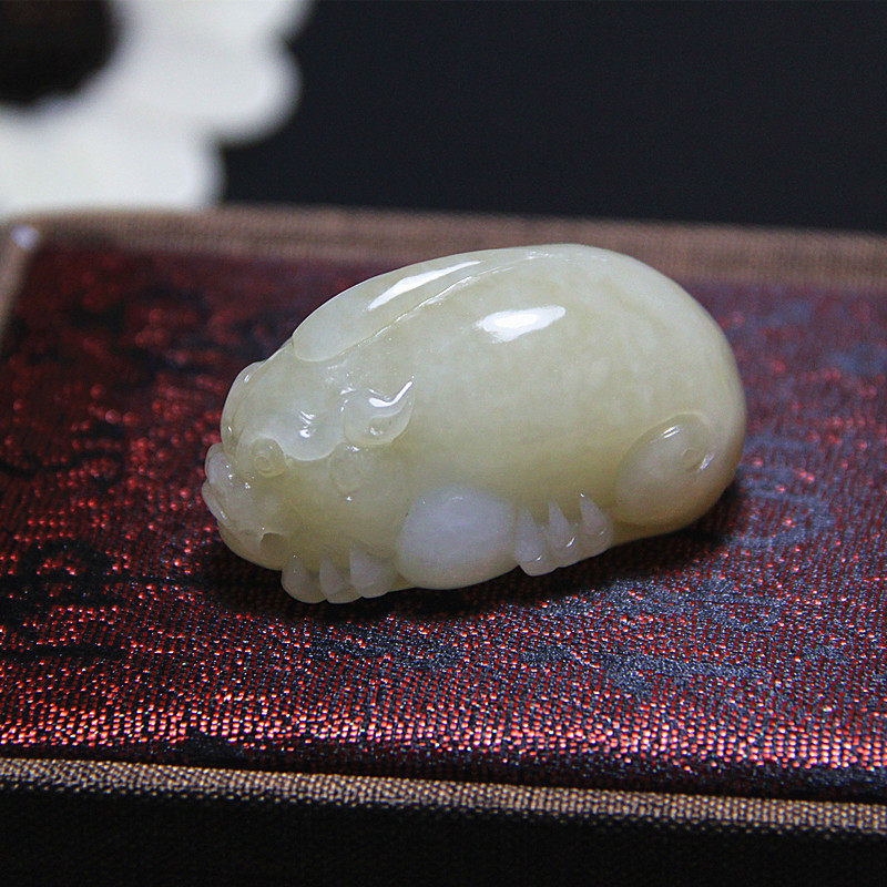 精雕天然和田糖白玉貔貅吊坠男士挂坠 玉貔貅项坠男女款貔貅挂件