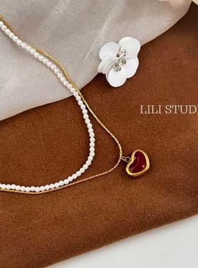 新款爆款红色爱心锁骨链毛衣链女