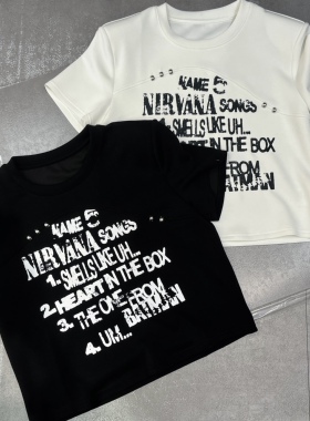 2026春欧货新款女圆领垫肩百搭字母休闲显瘦短款短袖T恤7025