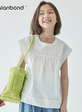 2026春夏新品女童法式蕾丝花边飞飞袖上衣俏皮甜美纯白衬衫纯棉