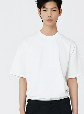 OAU重磅小领口短袖T恤男圆领宽松落肩260g白色街头纯棉美式潮牌夏