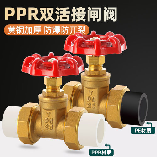 PPR全铜闸阀热熔25自来水管4分双活接20MM管表前闸阀开关止水6分