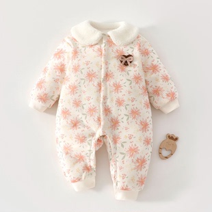 冬季婴幼儿夹棉加厚80克连体衣女宝宝公主风长爬家居服外出服