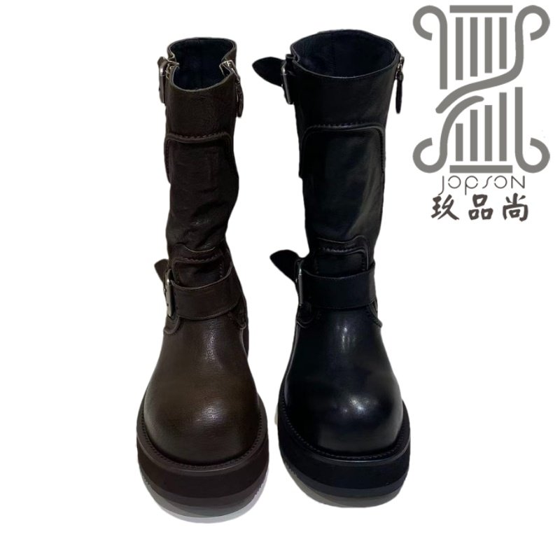 2025年秋冬新款复古机车靴女厚底增高马丁靴中筒靴百搭帅气短靴女