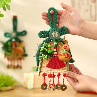 端午节艾草门挂装饰万字结门口葫芦扫把粽子挂件成品氛围场景布置