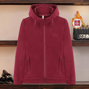 绒衫 秋冬装 连帽开衫 加绒加厚薄棉衣中老年女装 外套妈妈卫衣春 新款