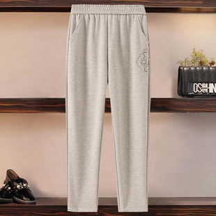 春装新款刺绣高腰小脚裤中老年妈妈休闲单裤中老年显瘦奶奶长裤子